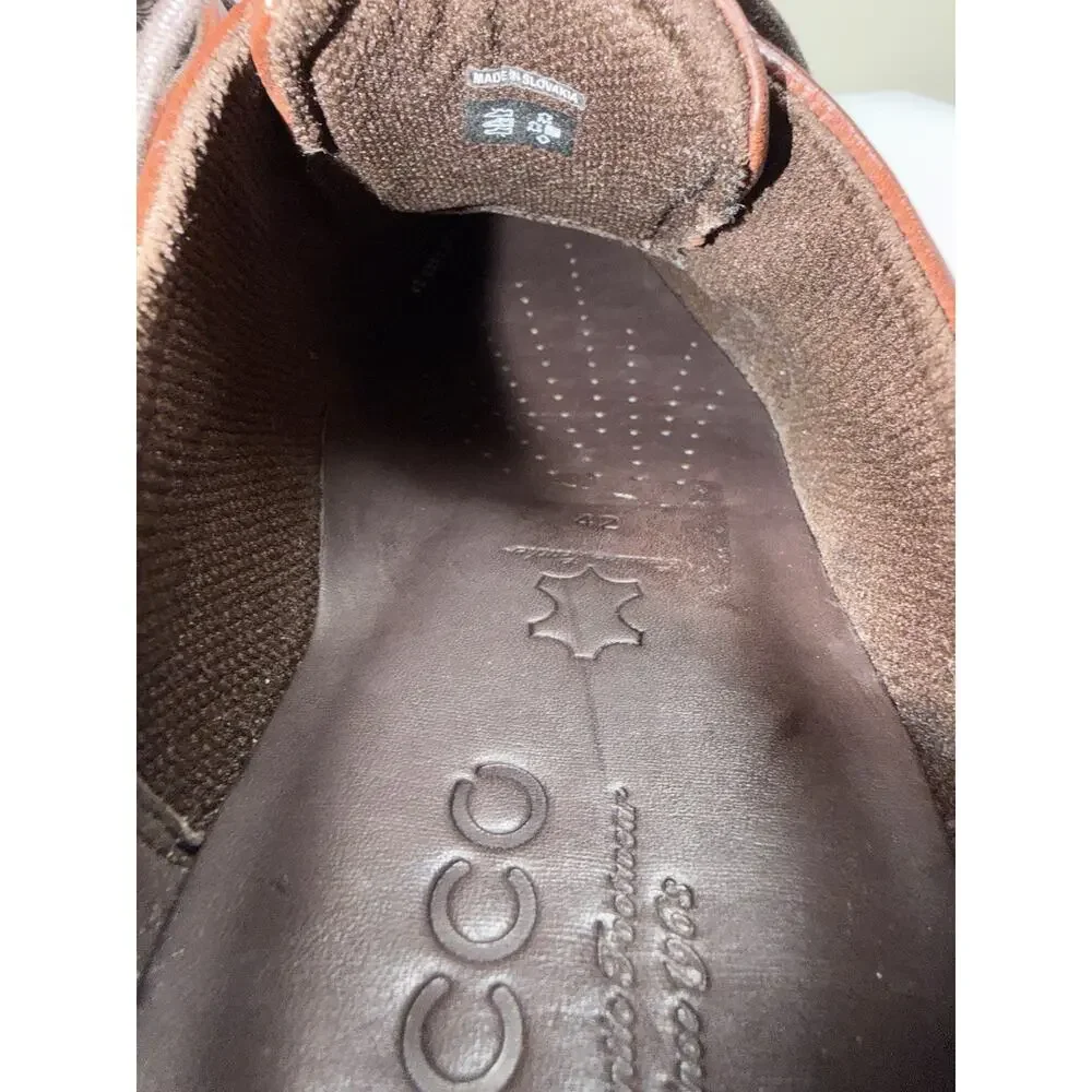 NWOT Ecco Men’s 8.5 Brown Leather Cap Toe Semi Brogue Oxford Lace Up Dress Shoes